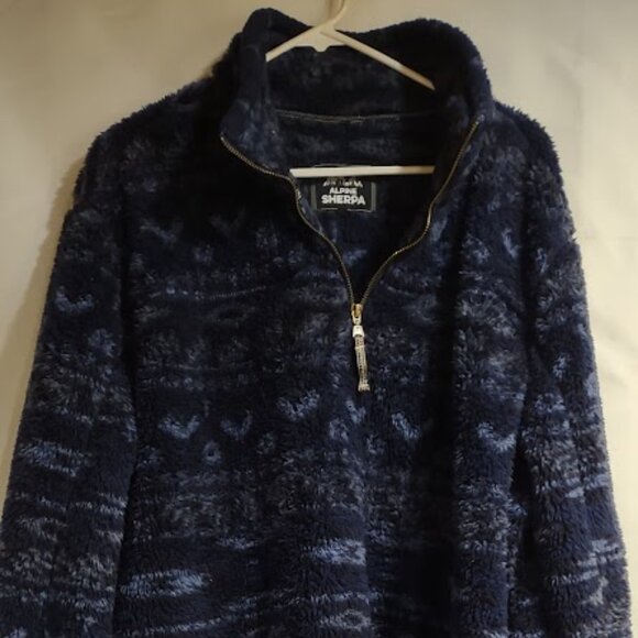 ALPINE SHERPA FLEECE PULLOVER DARK BLUE & BLACK PATTERN WOMEN'S SIZE 2XL(XXL) - Picture 2 of 10